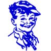 Line portrait of William in blue